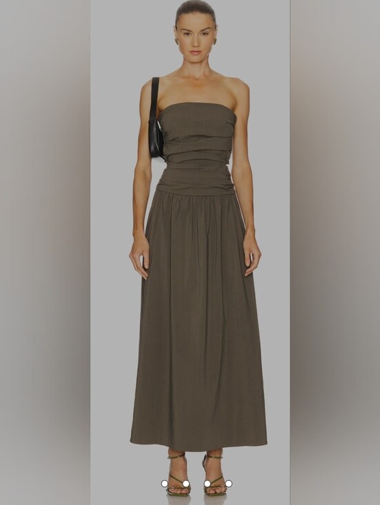 St. Agni Dresses & Skirts - ​ST. AGNI Gathered Strapless Tie Back Maxi Dress in Creme / Beige
